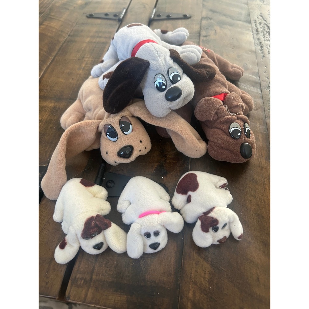 Vintage Pound Puppies Plush Lot Large Dogs and Newborn Puppies Set of 6